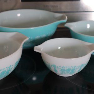 FULL SET PYREX AMISH BUTTERPRINT TURQUOISE CINDERELLA NESTING BOWLS
